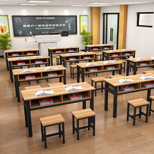 学校课桌椅中小学生培训班教室辅导班书桌单双人写字补习班培训桌